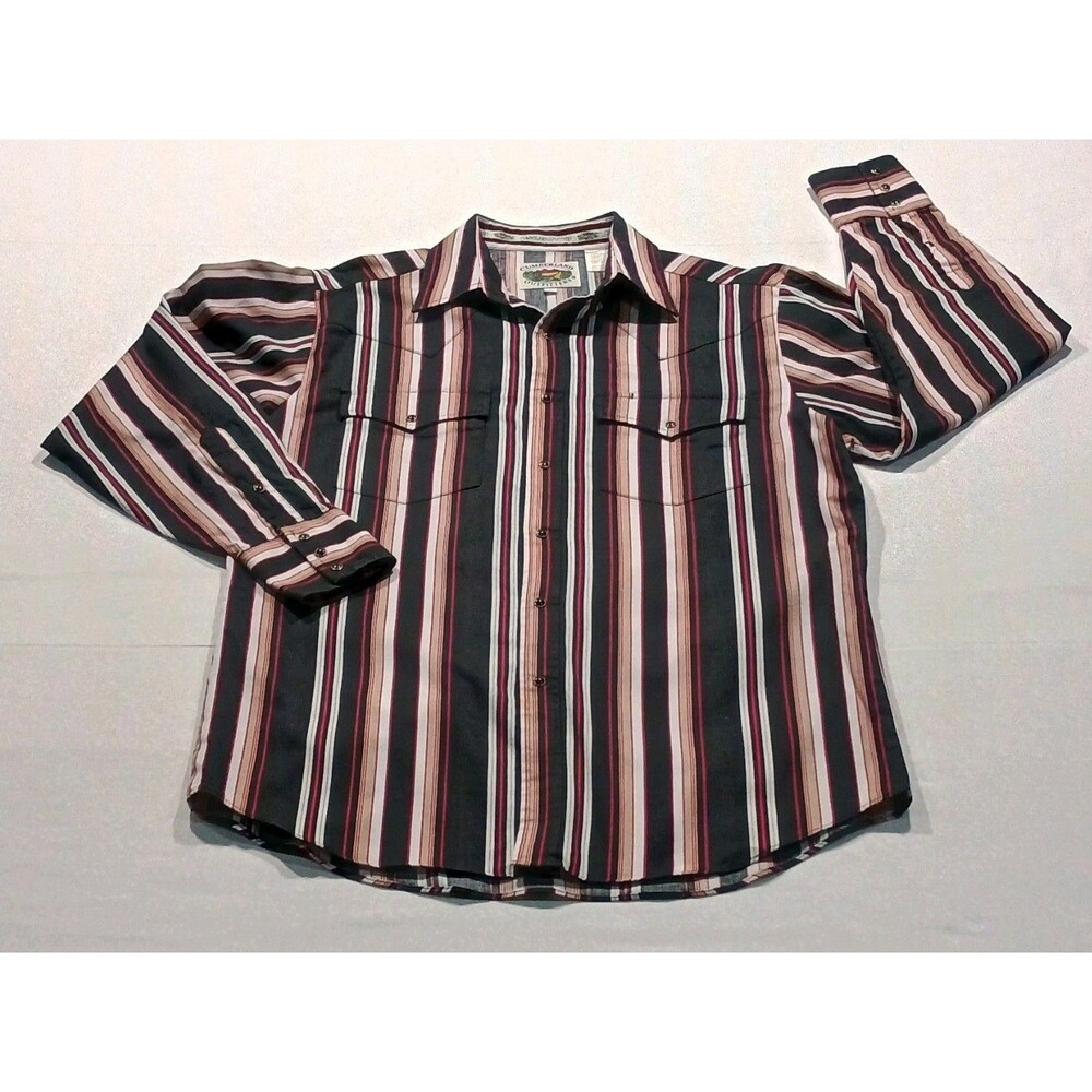 90s VTG Cumberland Outfitters Striped Western Pearl Snap Rodeo M Cotton Pockets